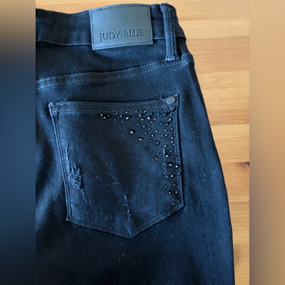 Judy Blue Rhinestone Embellished High Rise Black Slim Fit Jeans Size 28 - Picture 9 of 12